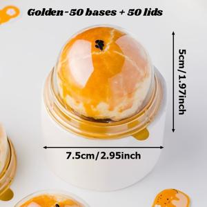 TEMU 100개 투명 플라스틱 미니 케이크 상자 (도메 커버 포함) | 받침 50개 + 뚜껑 50개, 컵케이크, 치즈케이크, 페이스트리용 원형 상단 용기, 재사용 가능한 플립형 뚜껑 잠금, 생일, 결혼식, 파티, 축제 행사에 적합