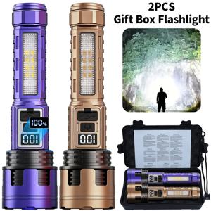 TEMU 2개입 충전식 LED 손전등 | 높은 루멘 초고휘도, 7가지 모드, 줌 기능, USB 충전식, 아웃도어 어드벤처, 하이킹, 캠핑에 적합 | 할로윈, 크리스마스, 아버지의 날, 추수감사절을 위한 필수 남성 선물