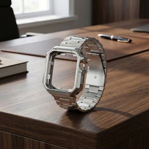 TEMU 애플워치 호환 스테인리스 스틸 밴드 & 케이스 - 헤비듀티 메탈 체인 스트랩 + TPU 커버, 스마트워치 링크 브레이슬릿, 아이워치 시리즈 11/10/9/8/7/6/5/4/3/2/1 & 울트라/SE 호환