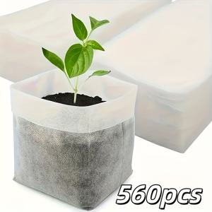 TEMU 560개 부직포 모종 포트 | 가벼운 모종 가방, 하단 개방형, 야외 정원 가꾸기, 흙 이식, 모종 및 절단물에 적합 - 내구성 있는 직조 종자 재배 가방 (대량 포장)|화분