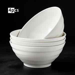 TEMU 4개 대형 라운드 화이트 PP 플라스틱 보울 세트 - 전자레인지 및 식기세척기 안전, 라면, 파스타, 밥, 수프용 전자레인지 가능 핫 플레이트 - 가볍고 휴대용, 하이킹 및 야외 사용 - 24oz/용량, 쉬운 세척