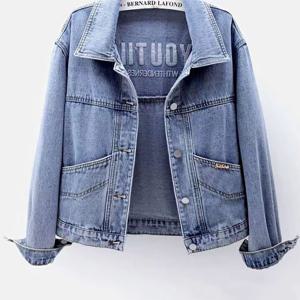 TEMU 여성 봄가을 긴팔 데일리 캐주얼 자수 쇼트 데님 재킷 상의 루즈핏 패션 부드럽고 편안한 포켓 숏 워싱 청자켓 코트 슬림소녀 SLIM GIRL