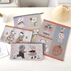 TEMU [] 동화감성 소녀&래빗 코튼 면 4겹 고리 핸드타올 답례품 개업 선물 주방 손수건