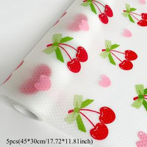 TEMU 5개 방수 두꺼운 냉장고 매트 | 체리 패턴, 미끄럼 방지, 세탁 가능, 재사용 가능, EVA 소재, 냉장고 및 주방 장식, 서랍, 신발장, 캐비닛 매트, 선반 라이너에 적합