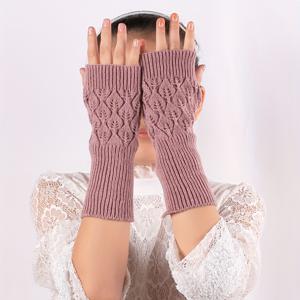 TEMU 여성용 우아한 핑거리스 롱 장갑 - 홀로우 리프 디자인의 부드러운 겨울 장갑, 야외 활동 및 추운 날씨에 적합한 신축성 있는 핏, 손세탁 가능, 스타일리시한 보온 액세서리