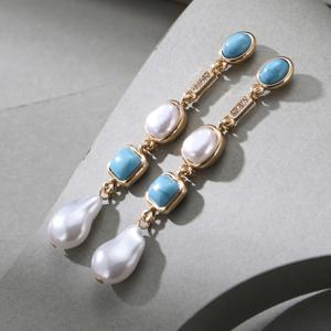 TEMU 1 쌍의 빈티지 우아한 청록색 상감 인조 진주 술 장식 귀걸이 여성용, 18K 금 도금 아연 합금 철 포스트, 일상 착용, 연회 및 특별 행사에 다재다능