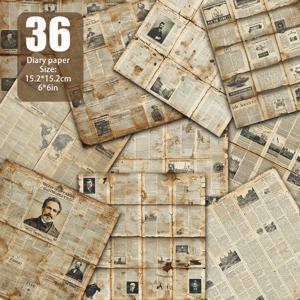 TEMU 빈티지 뉴스 프린팅, 노란색이 변한 옛 신문 스타일, 클래식 19세기 폰트, 향수를 불러일으키는 광고 장식. 수제 종이 디자인, 레트로 포장, 스크랩북 장식 및 향수를 불러일으키는 엽서에 적합. 6X6인치, 36매