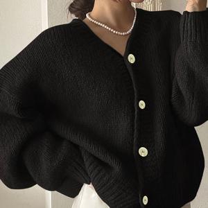TEMU 여성용 신상 패셔너블 큐트 우아한 솔리드 컬러 V넥 루즈핏 긴팔 가디건