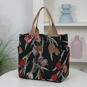 TEMU 신제품, 두꺼운 니트 자카드 원단, 핸드백, 토트백, 편리한 쇼핑백 (출근용), 외출용 수납 가방, 여성 가방, 빈티지 스타일, 대용량, 플로럴 패턴, 데일리, 신학기, 개학 시즌, 라마단