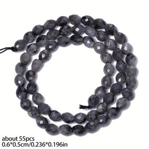 TEMU 5x6mm 블랙 라브라도라이트 타원형 컷 비즈, 주얼리 만들기용 스페이서 비즈 - 귀걸이 & 목걸이 액세서리