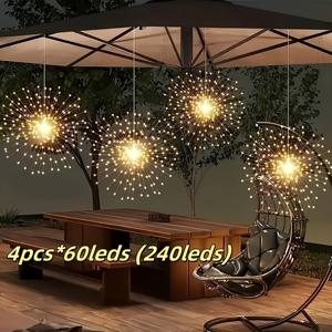 TEMU 태양광 조절 가능한 매달린 불꽃놀이 빛 스트링, 빛나는 8가지 모드, 정원 결혼식 및 크리스마스 파티에 적합, 다양한 장면에 적합, 크리스마스 장식의 새로운 선호품. (11개의 축제에 적합), 할로윈 태양광 라이트, 태양 모양 라이트, 크리스마스 라이트 야외 태양광
