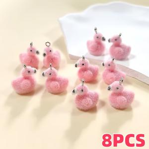 TEMU 8개 귀여운 플로킹 핑크 플라밍고 레진 3D 미니어처 동물 펜던트 DIY 행운의 귀걸이 팔찌 장식 세트