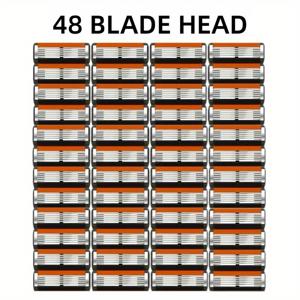 TEMU 48개입, 남성용 블레이드 교체 부품, 6층 스테인리스 스틸 수동 안전 면도기, 피부 보호 시스템, 클래식 남성 면도 도구, 부드러운 면도 경험 제공