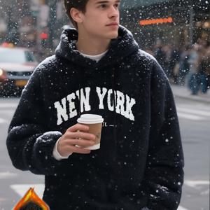 TEMU 2025 신상 패션 캐주얼 남성 후드티 - 플러시 감촉, 크리스마스 선물 - 따뜻하고 가벼운 소재로 편안한 루즈핏. 추운 날씨 도시 출퇴근, 겨울 야외 활동, 홈 레저 & 주말에 적합|패션