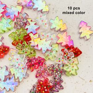 TEMU 10개 아크릴 크리스마스 트리 비즈 - 반짝이는 파스텔 & 생동감 넘치는 색상, 별과 점 무늬, 투명 DIY 공예용 비즈 (보석 만들기, 키체인, 장식품, 펜 참) - 내구성 있고 가벼운 휴일 장식