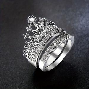 TEMU 여성을 위한 우아하고 반짝이는 왕관 반지 2개 세트. 클래식 웨딩 및 약혼 디자인 특징. 합성 지르코니아 세트 포함. 결혼식, 연회, 파티, 기념일 및 발렌타인데이 선물로 완벽합니다.