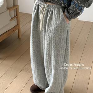 TEMU 새로운 레트로 케이블 와이드 레그 가을/겨울 한국 스타일 바지. 간편한 드로스트링 디자인과 효과적인 하이웨스트, 따뜻하고 활용도 높은 제품입니다.|냉장고바지|빈티지