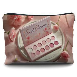 TEMU 1개 스위트 핑크 아이섀도우 팔레트 패턴 | 휴대용 린넨 화장품 가방 (아이섀도우 및 립스틱 포함), 지퍼 여행 가방, 엄마와 여자친구를 위한 이상적인 크리스마스 새해 선물