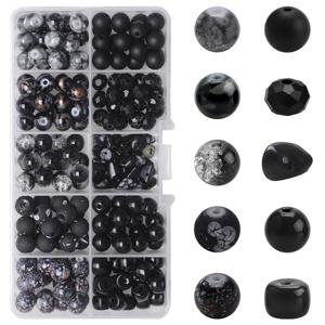 TEMU DIY 주얼리 만들기용 200개 블랙 글라스 비즈 - 다양한 크기 및 스타일의 구획 보관함 (구형, 물방울형, 면처리) - 귀걸이, 팔찌, 목걸이용 공예 재료, 비즈 액세서리, 창조적 디자이너를 위한 유리 비즈, 광택 처리된 비드 표면|비즈목걸이