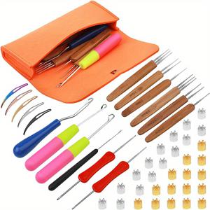 TEMU 드레드락 크로셰훅 도구 48개 세트, 드레드락 크로셰 바늘 6개, 다양한 사이즈의 벤틀 래치 훅, 케이스와 드레드락 도구가 포함된 머리 땋기용 크로셰 바늘, 크로셰 인형 만들기 도구(랜덤 색상)