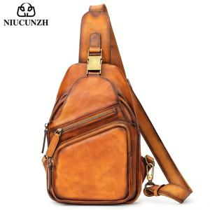 TEMU NIUCUNZH 핸드메이드 천연가죽 슬링백 – 메탈 래치 프론트 빈티지 크로스바디 체스트/숄더 백팩 (남녀공용), 일상용 천연가죽 캐주얼 지퍼백 – 출퇴근 및 특별한 날을 위한 이상적인 선물