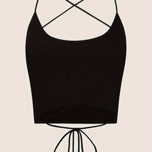 TEMU 여름을 위한 섹시한 민소매 크롭 탑, 등 없는 스파게티 스트랩 탑, 여성 의류