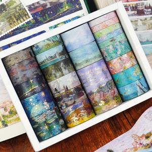 TEMU 브론징이 있는 판타지 플로럴 디자인의 박스형 유화 테이프 24롤 세트. 장식, 학생 핸드북 및 선물 포장 용품에 적합합니다.