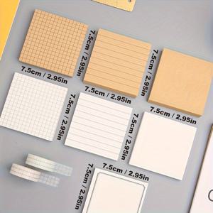 TEMU 7팩 스티커 메모, 학생용 격자무늬 빈 페이지 메모 리마인더 마킹 노트