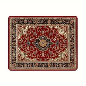 TEMU 주방 및 욕실용 빨간색 빈티지 패턴 소프트 플란넬 미끄럼 방지 매트 1개, 사각미터당 480G 무게, 두께 1cm