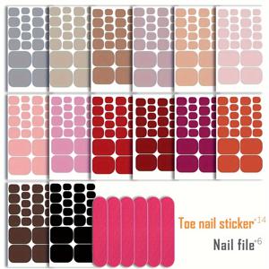 TEMU 14개 세트 단색 발톱 스티커 + 6가지 심플하고 세련된 DIY 셀프 접착 네일 스티커 선물용