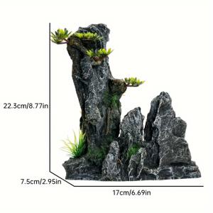 TEMU 1개 수족관 산 풍경, 이끼 나무 암석 동굴 어항 돌 장식 풍경 수족관 장식, 작은 식물 L25 작은 산
