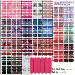 TEMU 24개 마블 네일 스티커 (네일 파일 6개 포함), 밝은 질감의 그라데이션 디자인, 다양한 스타일, 여성 및 여성에게 적합한 자가 접착 마블 텍스처 시리즈|네일스티커