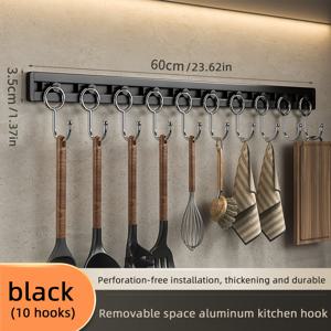 TEMU 1개 주방 후크, 드릴 불필요, 냄비, 스푼, 주걱 걸이용 행잉 로드, 벽걸이형 디자인 및 스테인리스 스틸 후크가 있는 다기능 공간 알루미늄 수납 랙