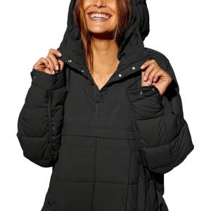 TEMU 여성용 오버사이즈 후드 퍼퍼 자켓 퀼트 가벼운 겨울용 보온 풀오버 패딩 후디 코트