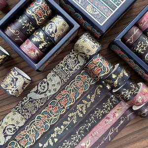 TEMU 빈티지 골드 호일 장식 마스킹 테이프 세트 - 예술 및 공예품을 위한 6개 롤, DIY 프로젝트, 저널, 스크랩북, 선물 포장을 위한 비방수 종이 테이프, 혼합 패턴, 롤당 3미터