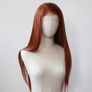 TEMU 허니 브라운 짜장 브라운 13X3.5 합성 레이스 프론트 가발 긴 구리 레드 레이스 프론트 합성 가발 미리 뽑은 헤어라인 글리스 내열성 섬유 헤어 가발 패션 여성용