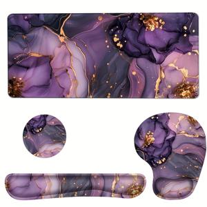 TEMU 손목 지지대가 있는 대형 마우스 패드, 손목 받침 마우스 패드 및 코스터, 4-in-1 마우스 패드 컬렉션, 미끄럼 방지 책상 매트 보호대 (가정 및 사무실용), 대리석 디자인