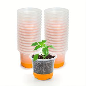 TEMU 30개 4인치 재사용 가능한 투명 재배용 화분, 쉬운 이식용 실리콘 베이스 - 내구성 있는 플라스틱 묘목 스타터 화분, 오렌지색, 정원용