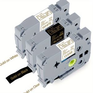 TEMU 3PK 호환 브라더 P-touch 라벨 메이커 테이프 골드 투명 교체용 브라더 TZe 라벨 테이프 TZe-134/234/334 (골드 투명/화이트/블랙) 브라더 PT-D210 PT-D400 PT-D600 12mm 0.47인치