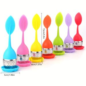 TEMU 티 인퓨저 - 실리콘 손잡이 7개, 스테인리스 스틸 필터, 물받이 포함 - 잎차용 티 브루어 - 잎차 또는 허브차에 이상적