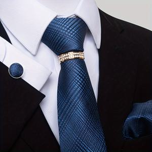 TEMU 남성용 레드 골드 타이 세트 4종 (넥타이, , 반지, 손수건, 커프스링크) - 정장, 파티, 웨딩용