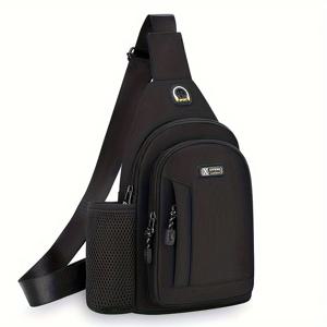 TEMU 남성 캐주얼 옥스포드 슬링 가방, 물병 거치대 포함 - 다기능 아웃도어 스포츠 백팩, 세련된 크로스바디 숄더백, 스티칭 디테일, 지퍼식 방범 포켓, 일상 통근 및 여행용, 조절 가능한 스트랩(1.2M)