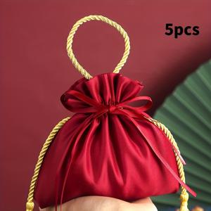 TEMU 크리스마스용 드로스트링 선물 가방 5개, 주얼리 제품 포장에 적합