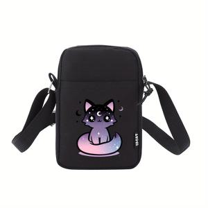 TEMU 1개 스타일리시 공룡 프린트 크로스바디 백 - 조절 가능한 스트랩 경량 접이식 미니 폰 퍼스 일상 필수품용, 캐주얼 스포츠 크리스마스 선물, 장난기 있는 고양이 디자인 | 지퍼 클로저