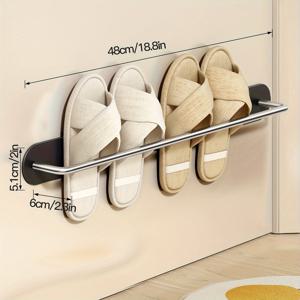 TEMU 1개 짜리 공간 절약형 벽걸이 스테인리스 슬리퍼 랙, 자석 문걸이 신발 정리함 - 침실, 거실, 기숙사, 복도용 - 골드 파이프 없음, 단일 선반, 화이트/블랙|슬리퍼|신발정리대