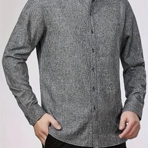 TEMU 남성용 솔리드 컬러 셔츠, 캐주얼 스탠드 칼라 긴팔 셔츠