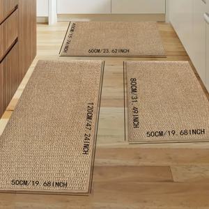 TEMU 3개 세트, 모조 검은 삼베 원단, 심플한 카멜 색상, 고급스럽고 부드러움, 세척 용이, 세탁기 사용 가능한 러너 카펫 (주방용), 주방 및 식당의 다양한 공간에 적합, 크기: 15.74*23.62 + 19.68*31.49 + 19.68*47.24 인치