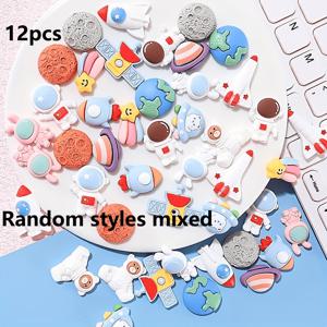 TEMU 12개 우주 탐사자 레진 참 - DIY 폰 케이스, 헤어 클립 및 보석 만들기용 생동감 넘치는 우주비행사 & 로켓 디자인 - 컬러풀하고 환상적인 장식, 공예 및 액세서리용, 우주 파티 장식