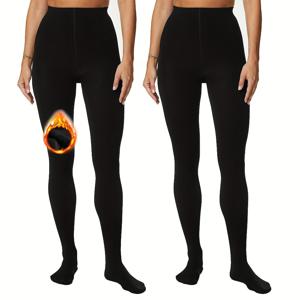 TEMU 여성용 안감 타이츠 2켤레 - 100D 불투명 보온 겨울 팬티스타킹