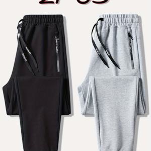TEMU 2개 세트 레터 프린트 운동용 조거 팬츠 - 사계절용 다용도 끈 조절 스웨트팬츠, 지퍼 포켓 & 신축성 허리밴드